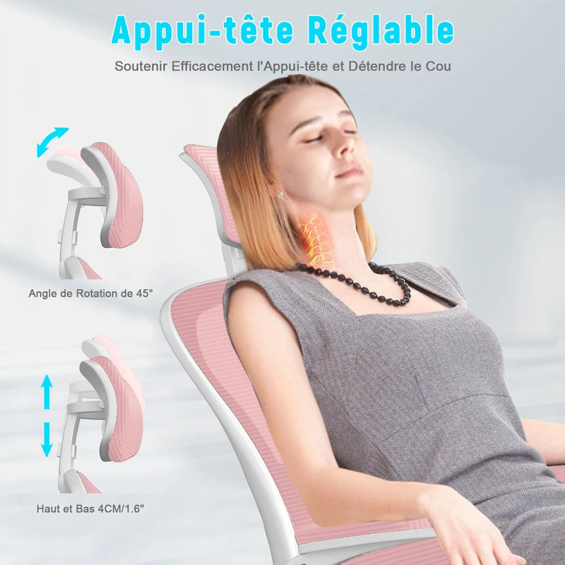 Sedia da ufficio - HAMLODY Poltrona ergonomica con braccioli 2D, altezza poggiatesta supporto lombare schienale regolabile rosa