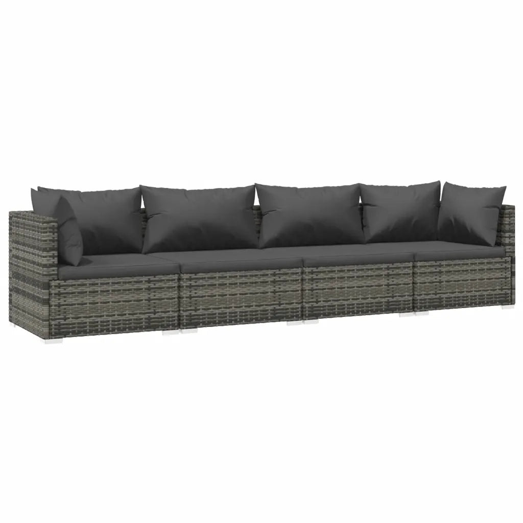 Set Divani da Giardino 4 pz con Cuscini in Polyrattan Grigio cod mxl 40363