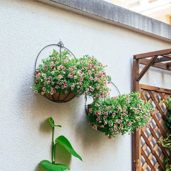 Set di 2 contenitori per piante appesi a parete contenitori per piante a parete con rivestimento in cocco per contenitori per piante, filo grandi contenitori per piante appesi all'esterno.
