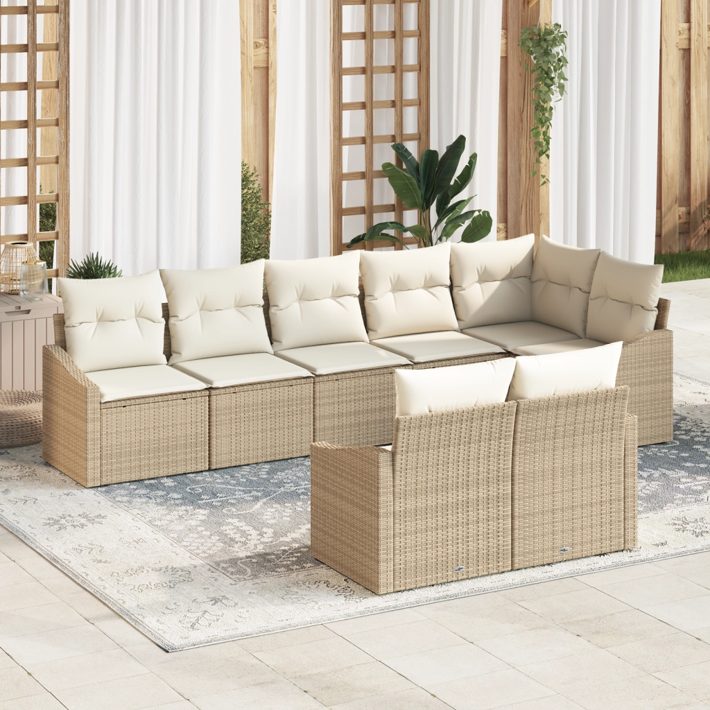 Set da Pranzo da Giardino da 8 Pezzi con Cuscini Beige in Polyrattan