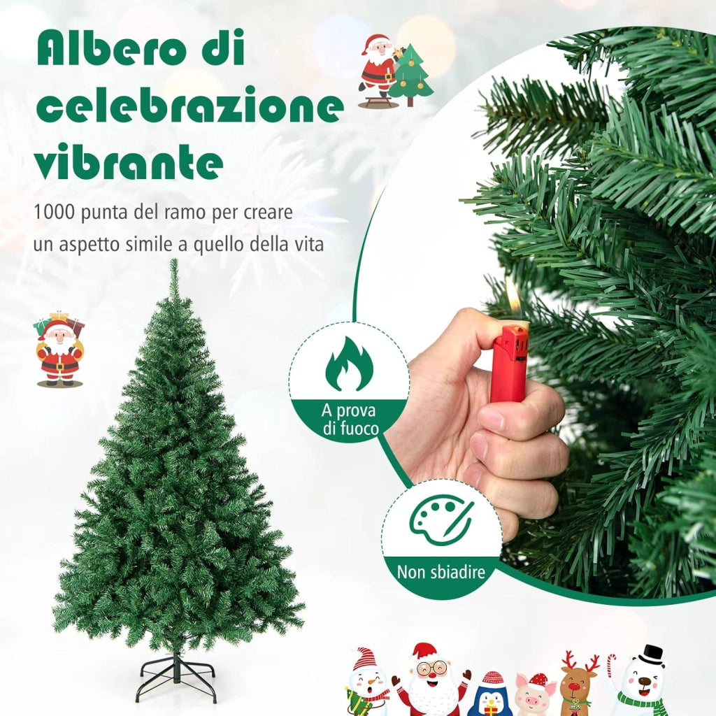 Albero di Natale 180/225 cm, Albero di Natale Realistico con 1000/1346 Rami Densi e Base in Metallo con Cuscinetto Antiscivolo, Albero di Natale Artificiale per Casa e Negozio (180 CM)