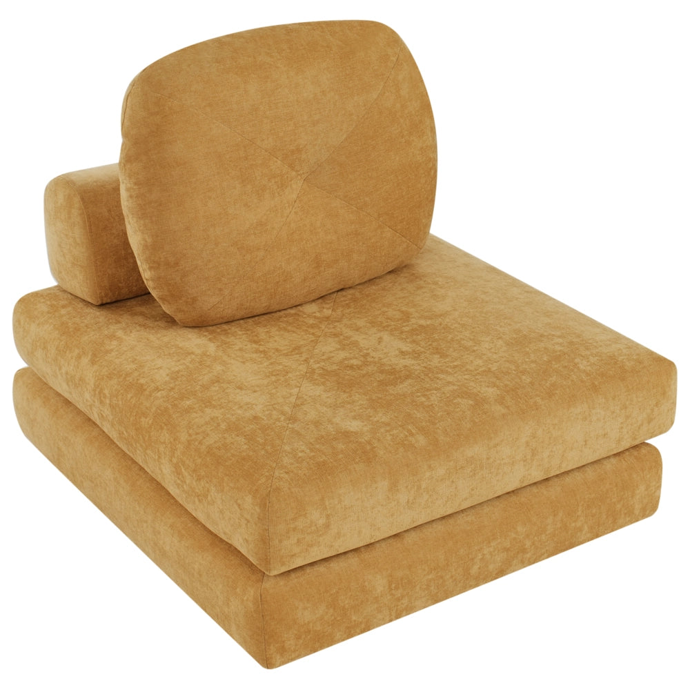Divano a 1 posto in tessuto di ciniglia Pouf letto singolo per ospiti con cuscino senape stile Moderno