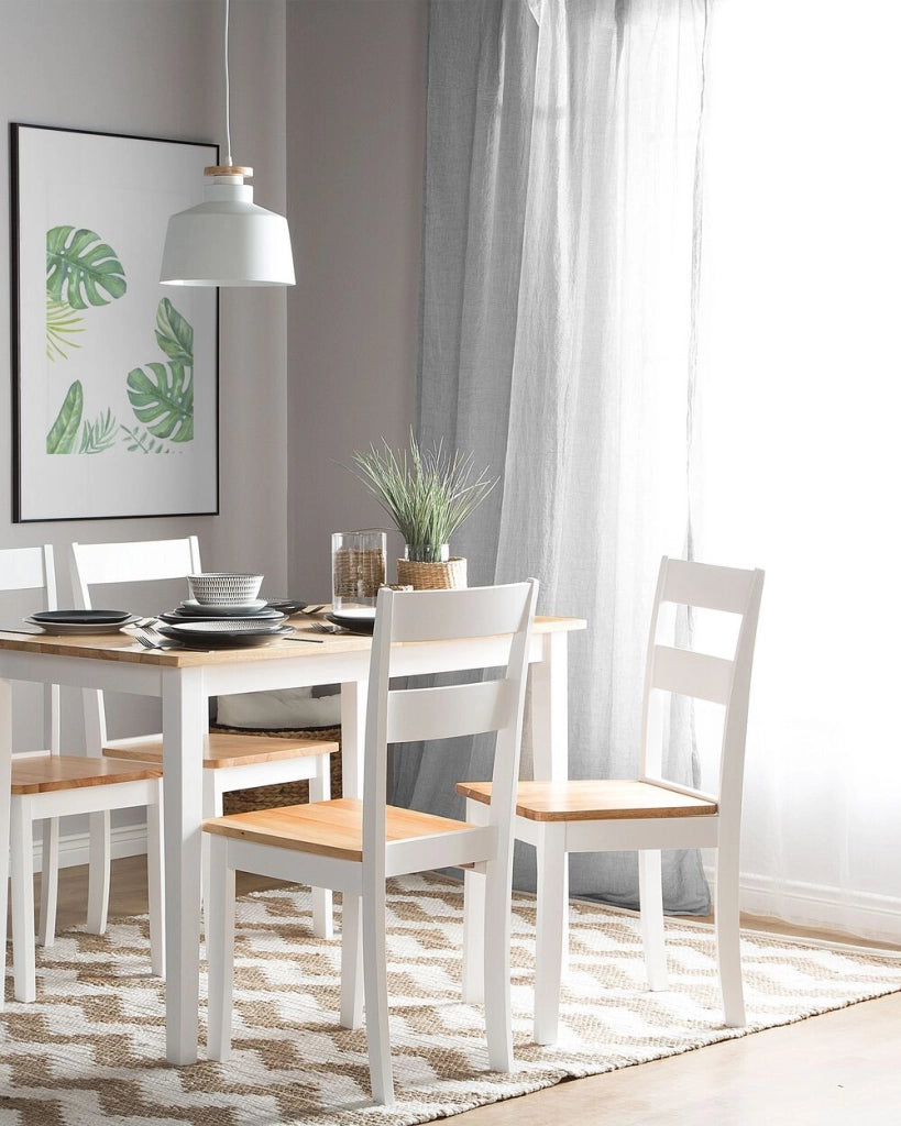 Set di 2 sedie da pranzo in stile cottage con schienale a doghe in legno di gomma bianco e chiaro