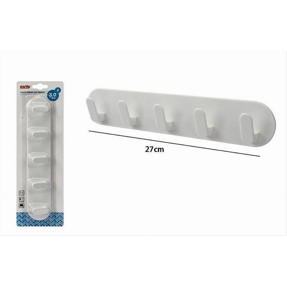 Trade Shop - Appendiabiti 5 Ganci Posti Adesivo A Parete Casa Cucina Bagno Attaccapanni 79340 -