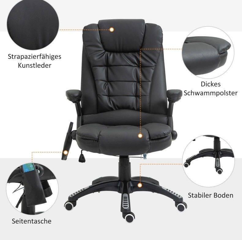 Poltrona da ufficio ergonomica con massaggio, nera