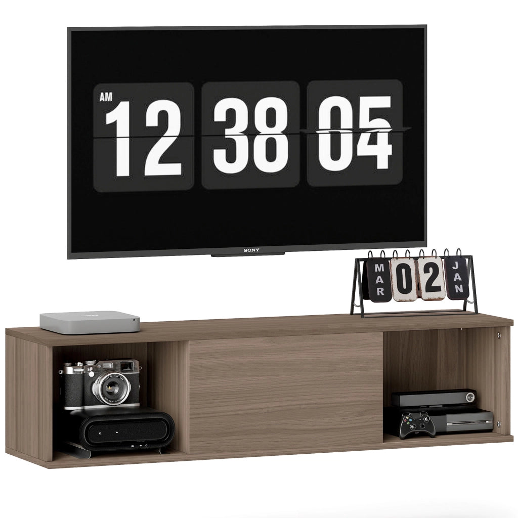 Mobile TV a Parete con 2 Compartimenti Aperti e Anta ¨C zephmum ¨C Marrone 120x30x29,5 cm
