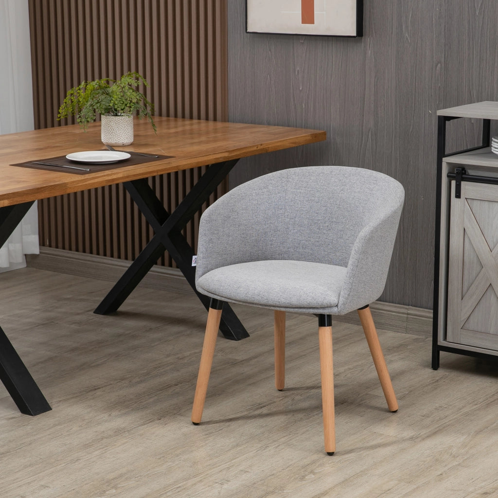 Sedia da Pranzo Imbottita in Tessuto Grigio con Gambe in Legno ¨C Minimal ¨C 57x56x72