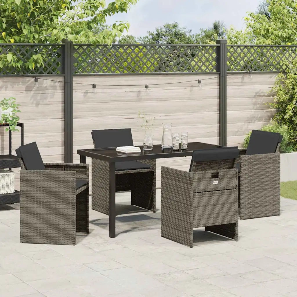 Set da Pranzo per Giardino con cuscino 5 pcs Grigio polyrattan