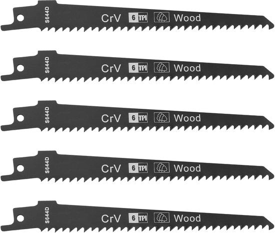 Blade di sega reciproca 5 pezzi - Lamiere legno/plastica - Lamiere metalliche - 6 TPI - 152 x 19 x 1,2 mm - Fori precisi