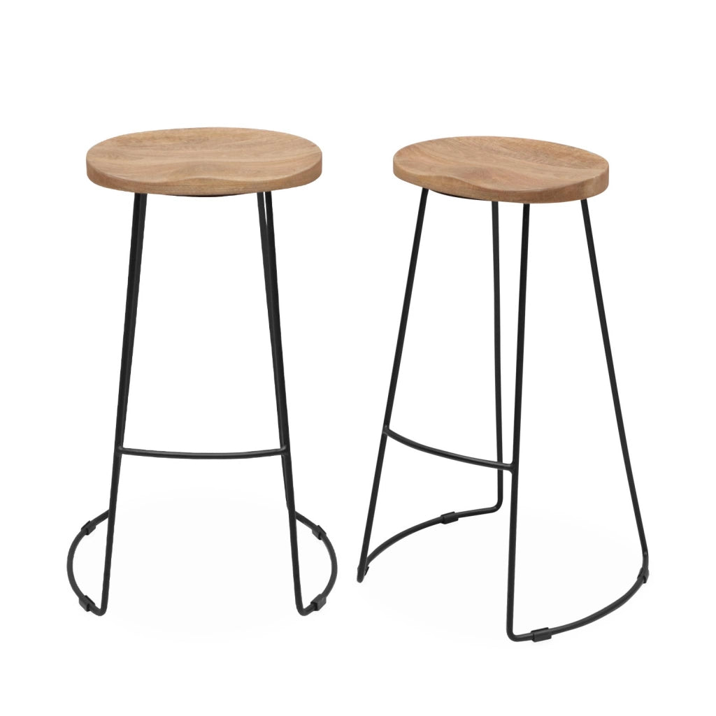 Set di 2 sgabelli da bar in legno di mango e acciaio, 75cm, marrone