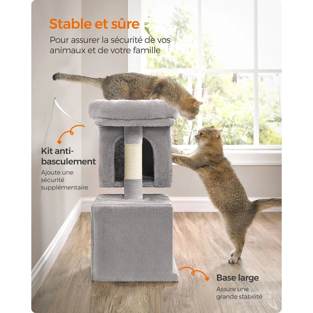 Tiragraffi per gatti torre da gioco 67 cm casetta per gattini fino a 3 kg grande piattaforma 2 nicchie tiragraffi grigio chiaro 12_0003896