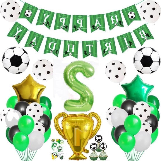 Accessori di decorazione per festa di compleanno tema calcio, set di palloncini, banner di felicitazione per il compleanno (2 anni)