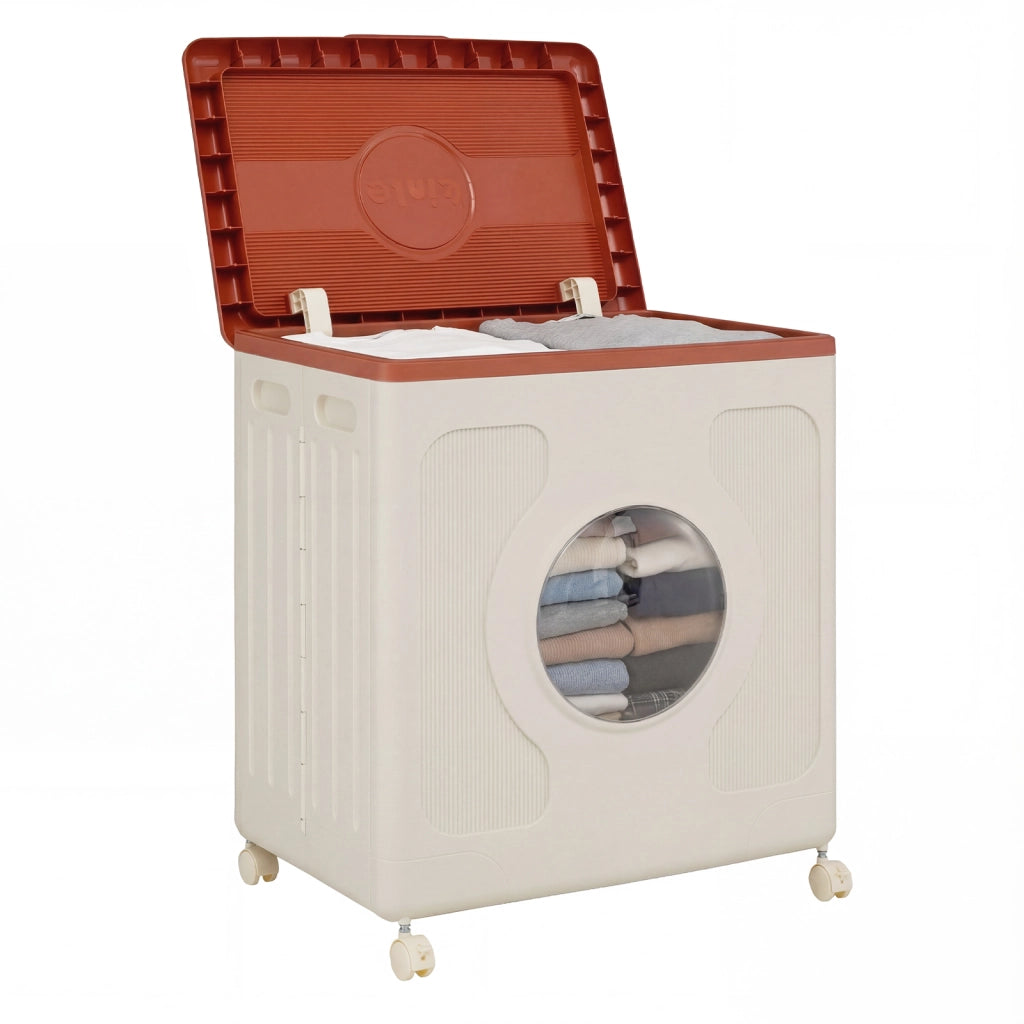 Scatola stoccaggio coperchio ruote plastica bucato finestra trasparente, Organizer portatile vestiti casa palestra camera da letto Caff¨¨