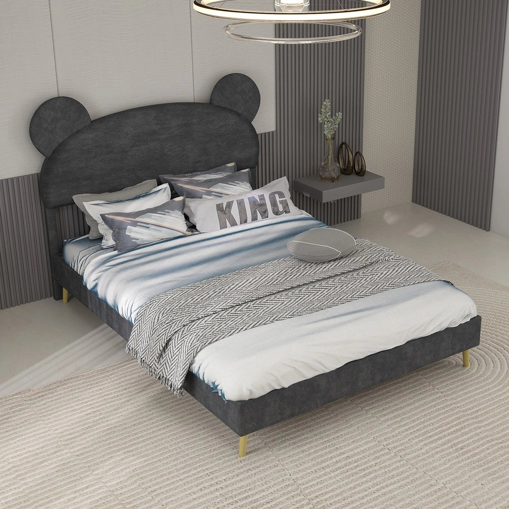 Letto imbottito con testiera ¨C Minimal ¨C grigio velluto 140x200 cm