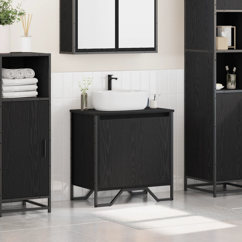 Mobile per Lavabo da Bagno Rovere Nero 60x35x60 cm Legno Ingegnerizzato