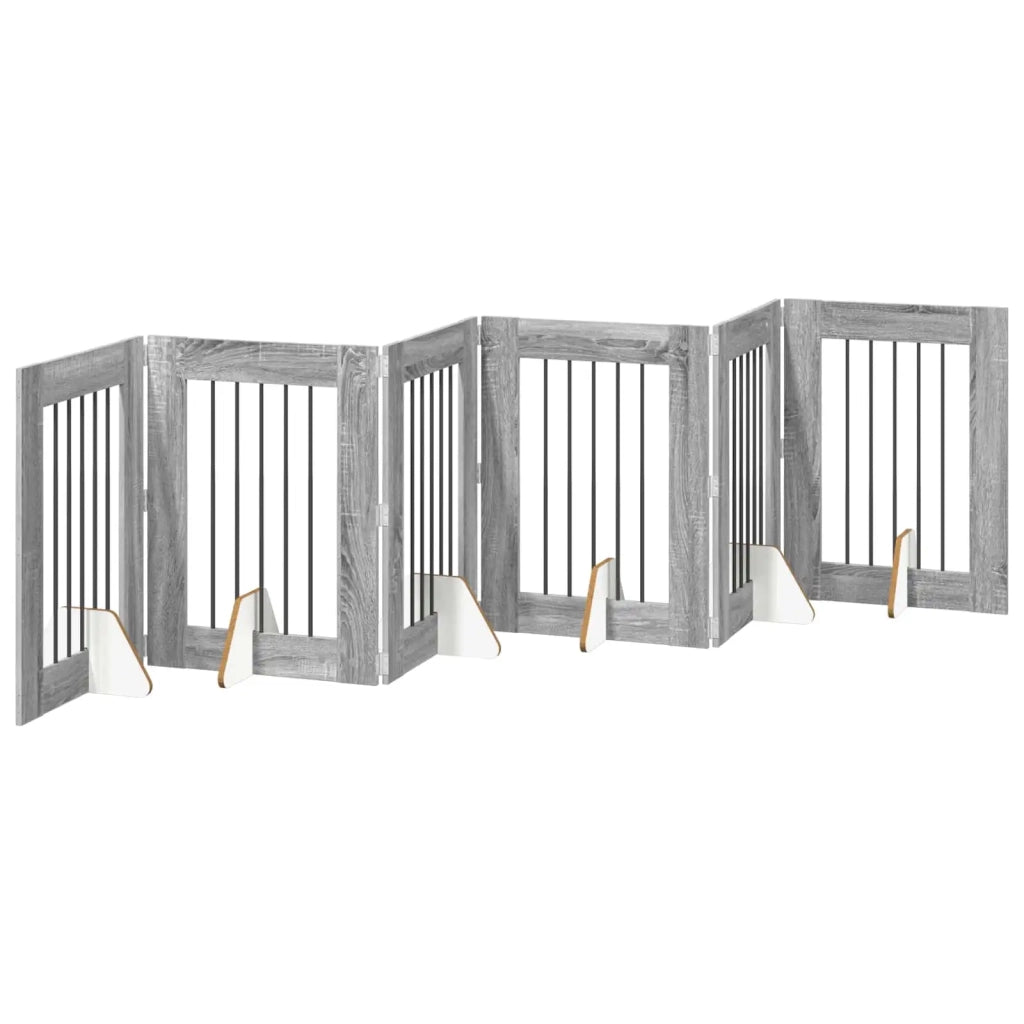 Cancello per cani con supporti 6 pz Grigio Sonoma 60 x 80 cm CFW4134186