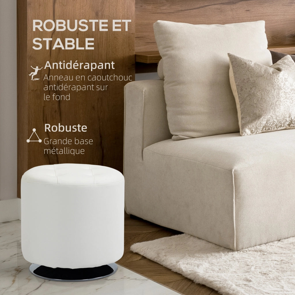 Pouf Ottomano Rotondo ¨C Xylo ¨C Rivestimento PU Bianco Girevole 360¡ã ? 45,5 cm