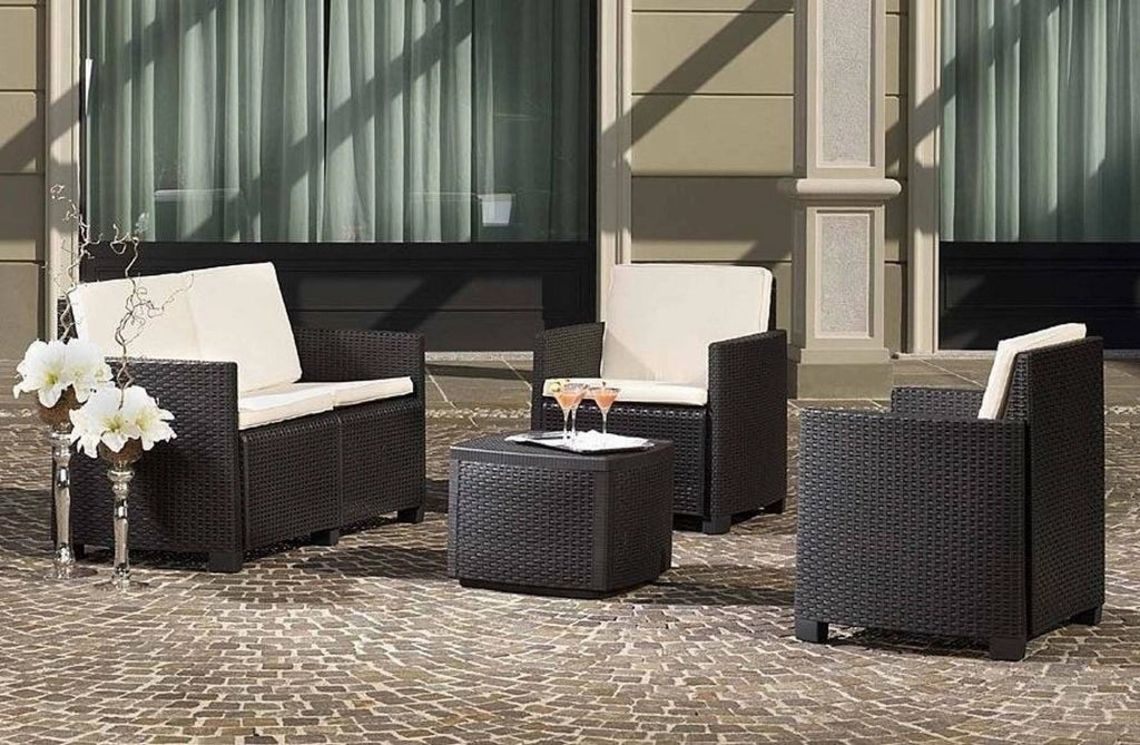 Salottino Outdoor Bacco, set Salotto da Esterno 4 Posti Made in Italy, Nero Antracite