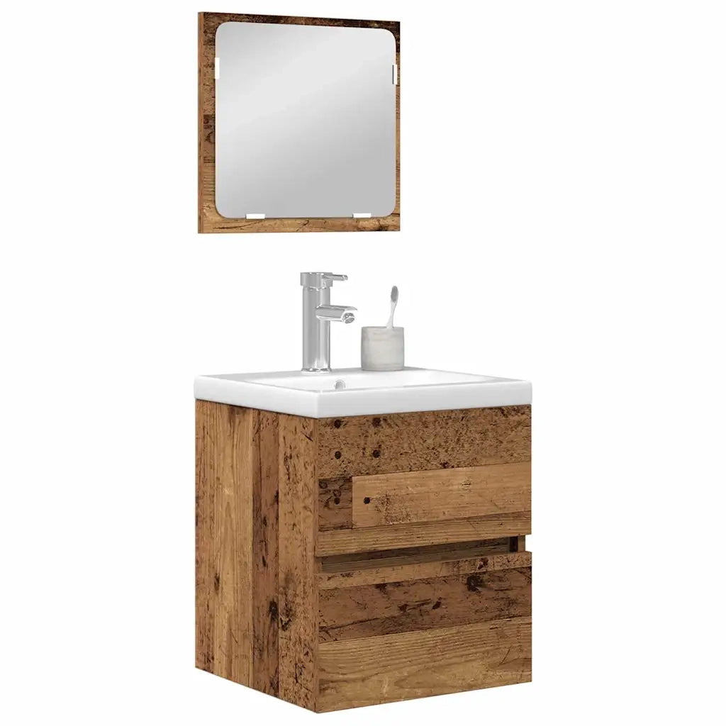 vidaXL Set di mobili per il bagno 3 pcs Legno Antico e Bianco Media