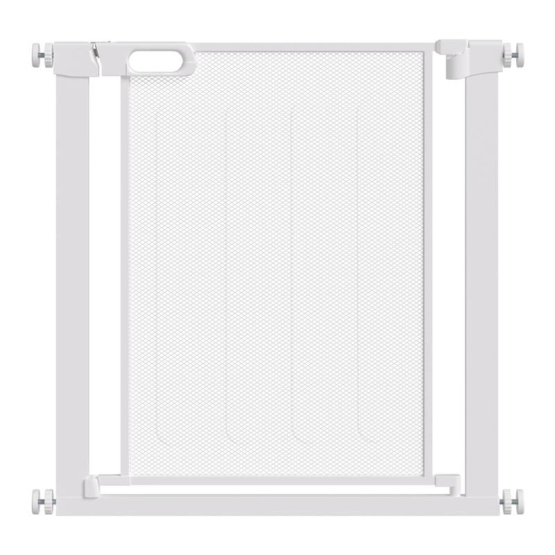 CANCELLINO PER CANI REGOLABILE CON CHIUSURA AUTOMATICA, ACCIAIO E ABS, 75-82X76 CM, BIANCO