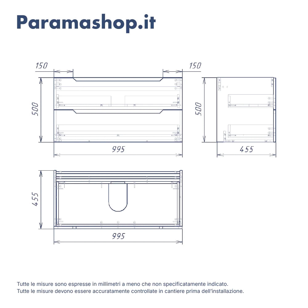 Mobile bagno sospeso 100cm terracotta due cassetti soft-close con top | Bako