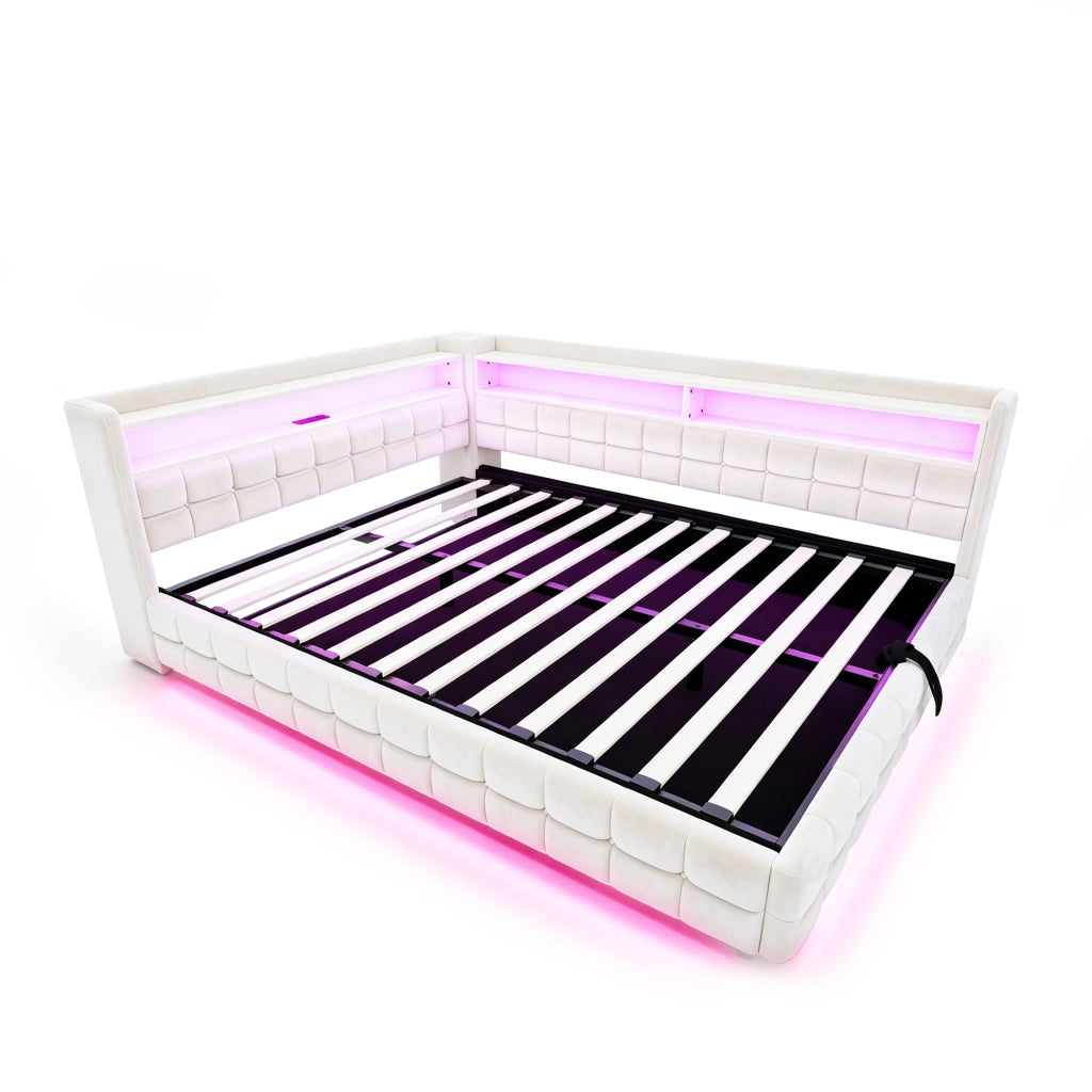 Letto a Divanetto 140x200 cm; Letto Matrimoniale; Contenitore; LED; USB e Tipo C