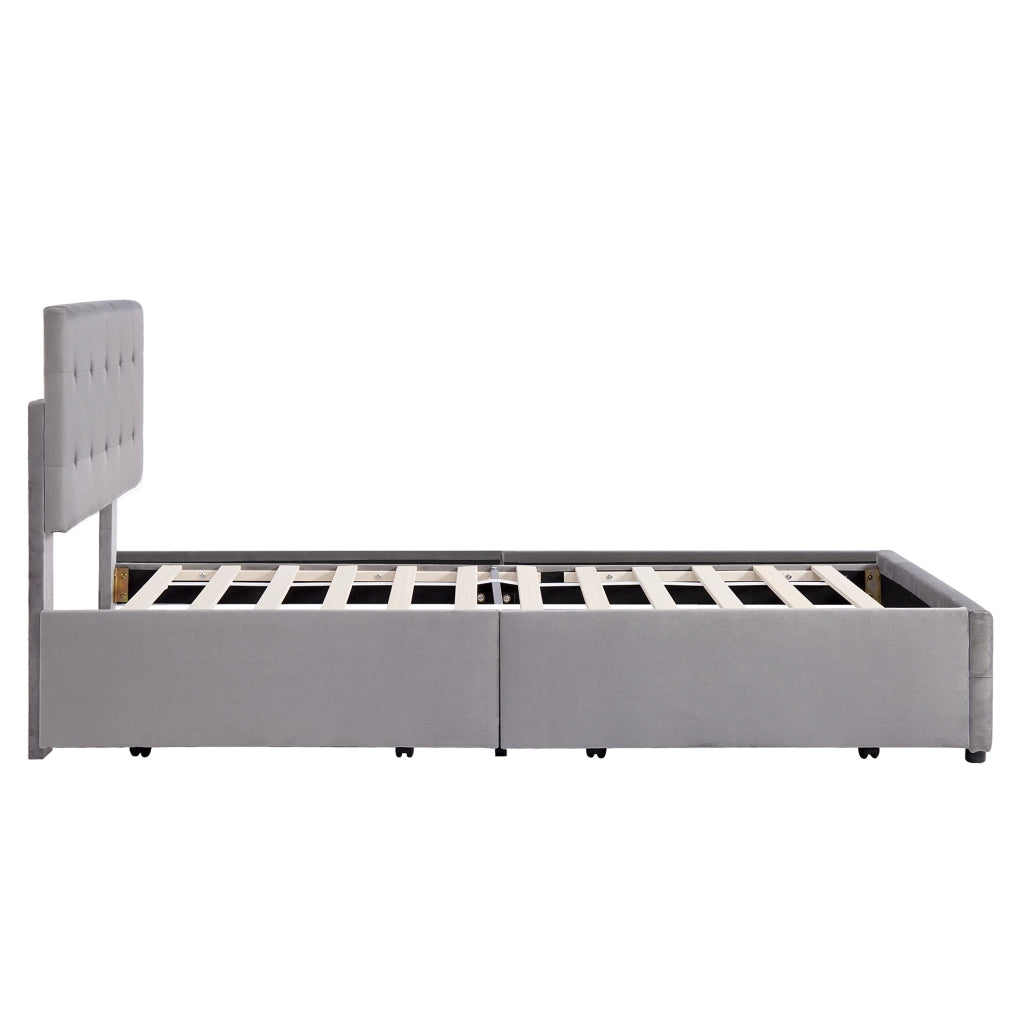 Letto matrimoniale 140x200 cm con 4 cassetti; struttura robusta; velluto imbottito; grigio