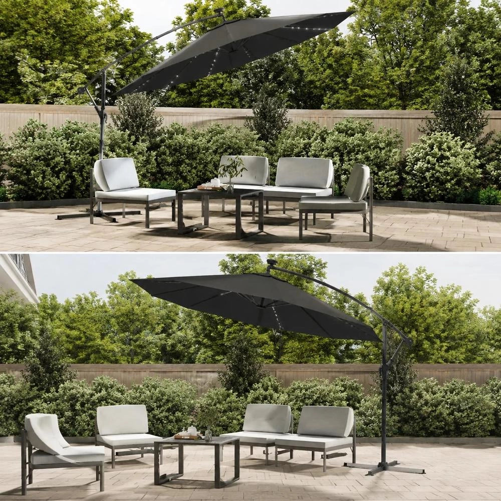 Parasol With LED Lighting And Steel Mast 300 Cm Anthracite