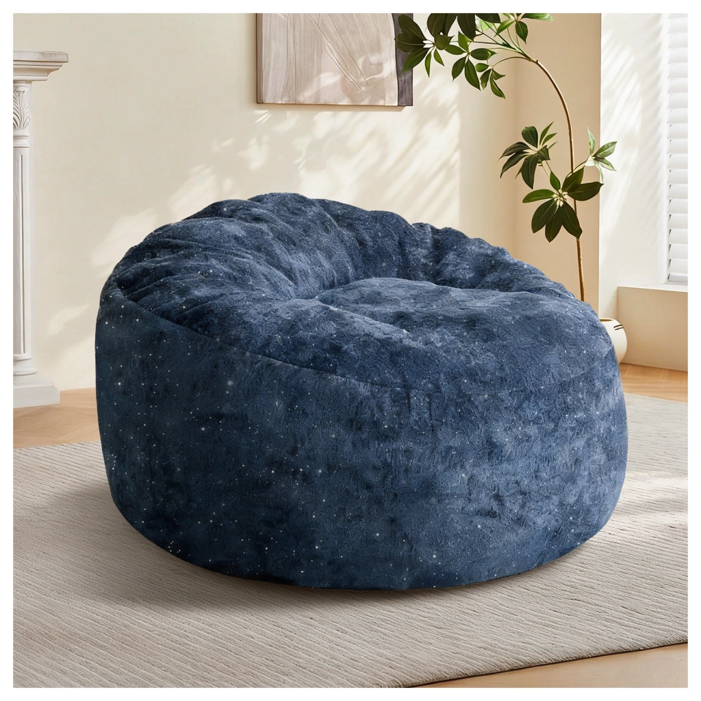 Fauteuil pouf ergonomico con schienale alto curvo e seduta profonda per relax e lettura in flanella blu da interno