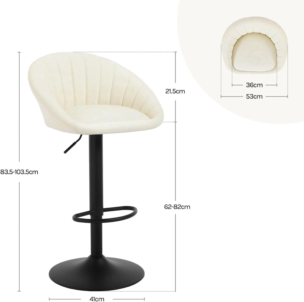 Sgabello da Cucina, Sgabello da Bar Girevole Altezza Regolabile con Schienale e Poggiapiedi, PU Vintage, Beige
