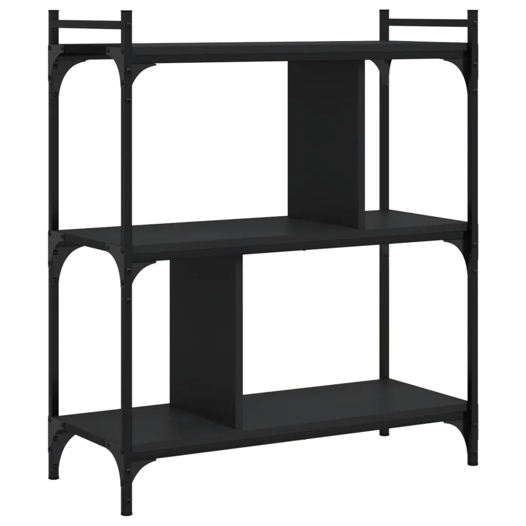 Libreria-Scaffale per Libri-Mobile di Stoccaggio Nera 3 Ripiani 76x32x88 cm Legno Multistrato