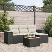 Set Divani da Giardino 5 pz con Cuscini in Polyrattan Nero