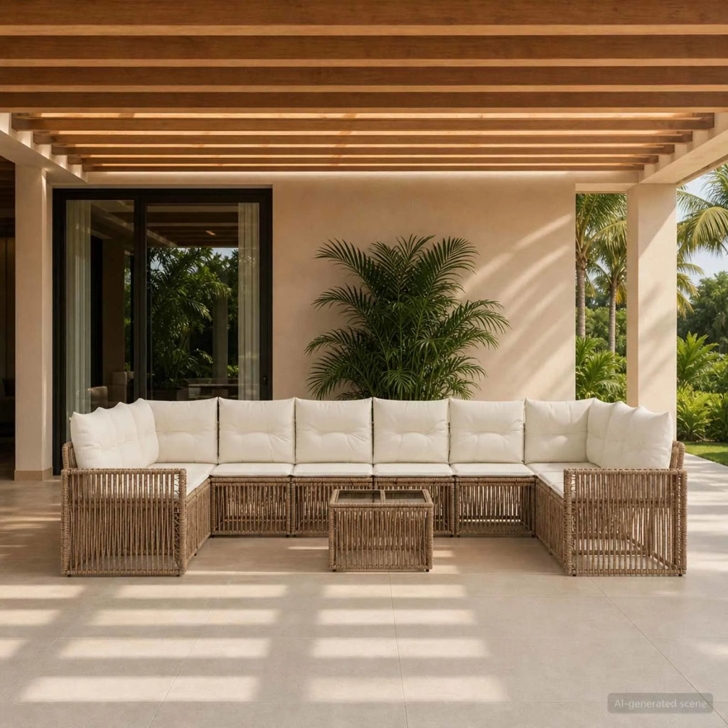 Set Divano da Giardino 11 pz Beige e Bianco Crema polyrattan 3435237