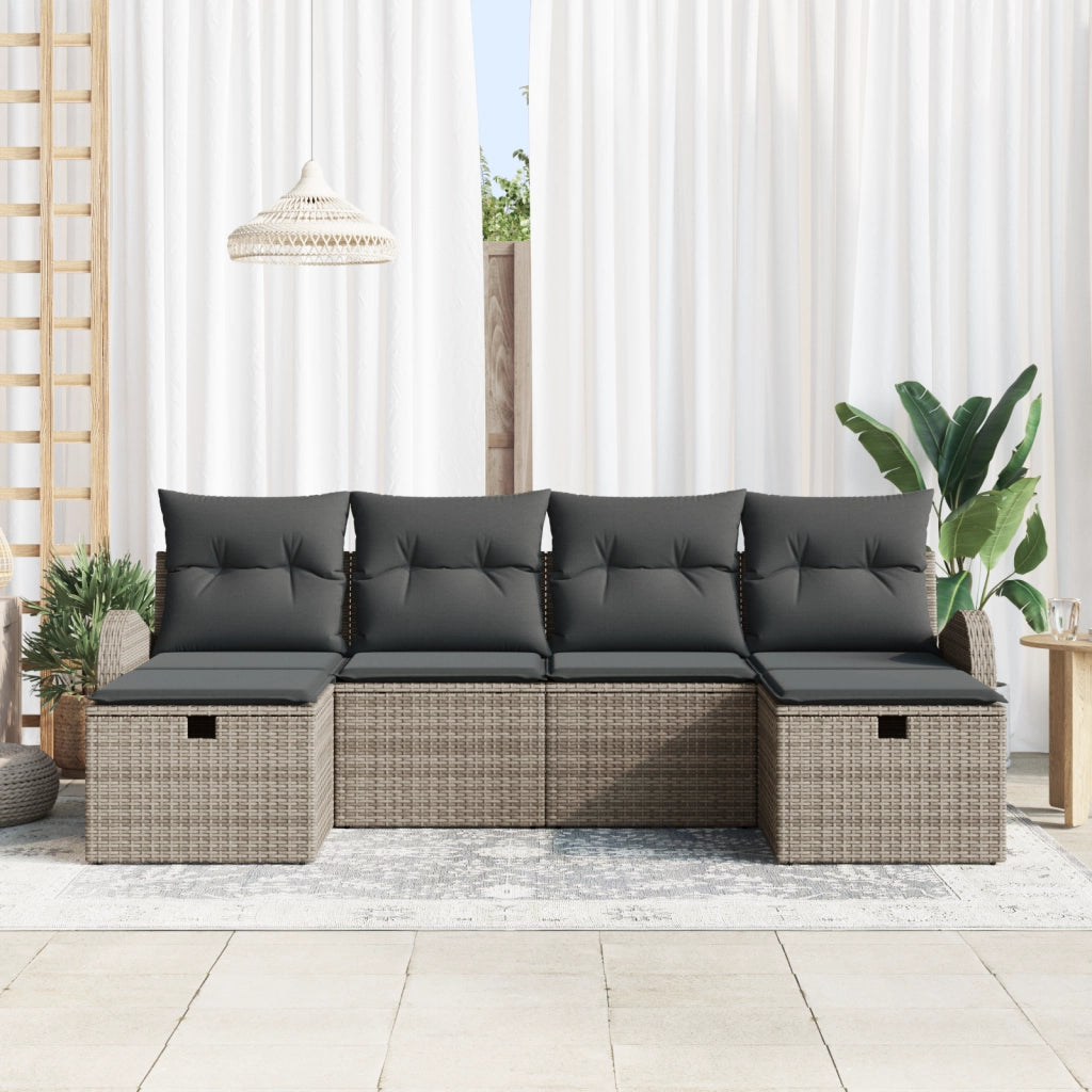 Set Divano Giardino 6 Pezzi con Cuscini Grigio Polyrattan