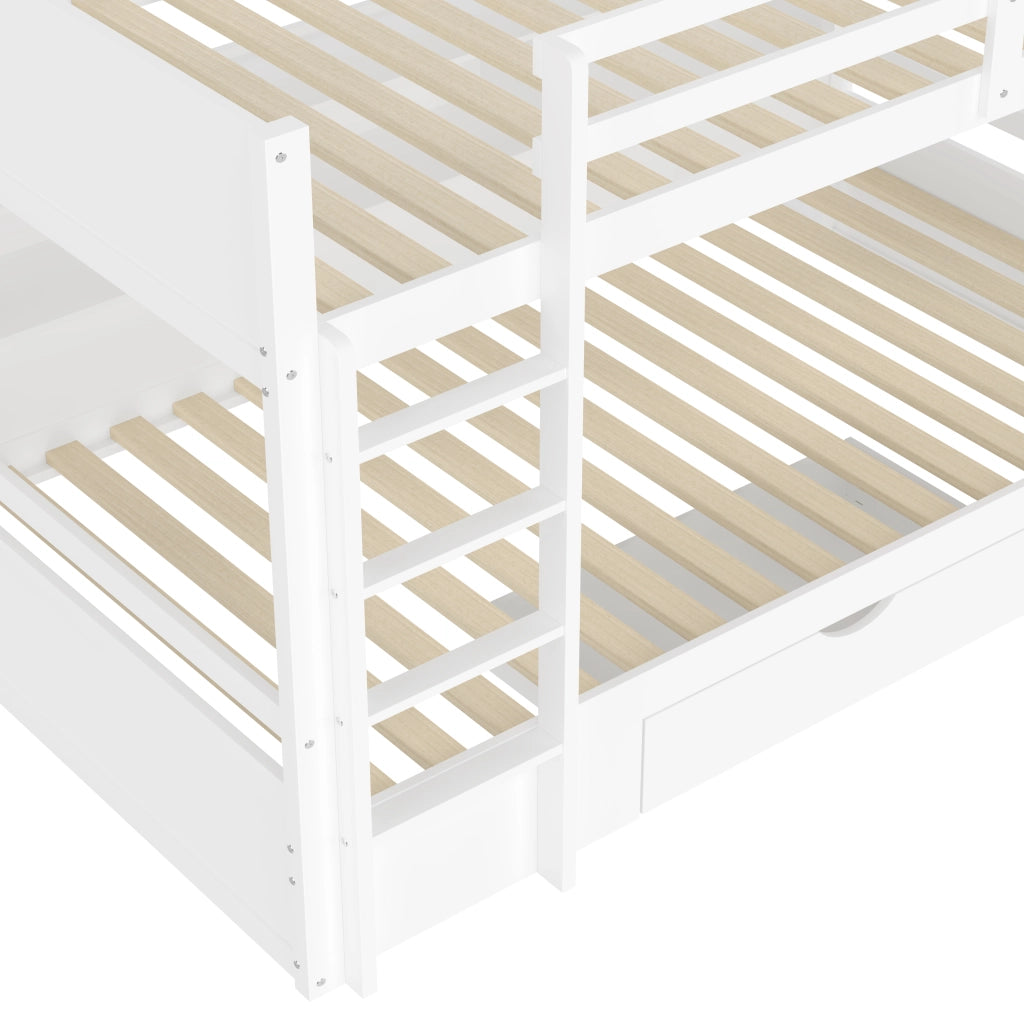 OKWISH Letto a Castello 90×200 cm e 90×200 cm, Letto 2 Posti con Cassetto, Vani Portaoggetti e Sponde, senza Materasso, Bianco