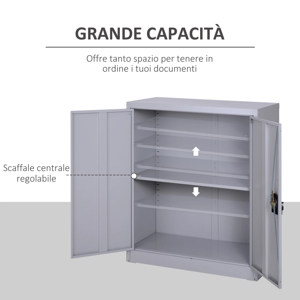 Easycomfort Armadietto Mobile Ripiano Regolabile Chiusura di Sicurezza per Casa Ufficio Garage Acciaio 80x40x92.5cm Grigio
