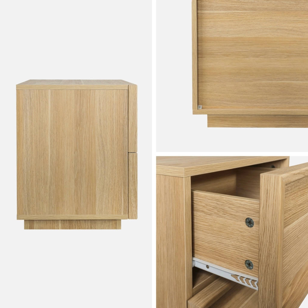 Comodino effetto legno 2 cassetti, marrone naturale