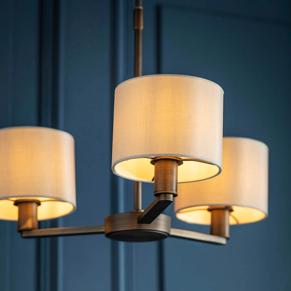 Lampadario Daley Endon 3 luci bronzo antico E14 paralumi lino