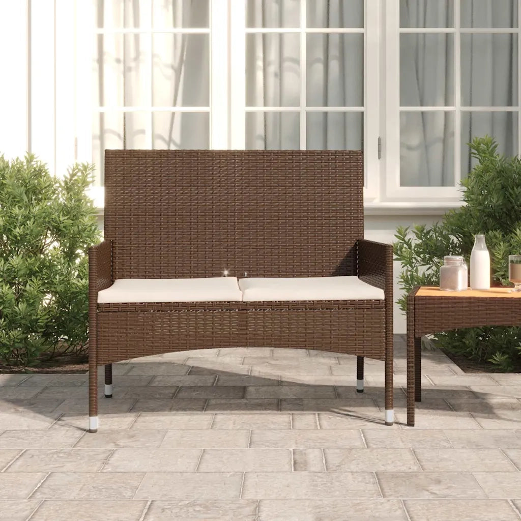 Panchina da Giardino | Panca da Giardino a 2 Posti con Cuscini in Polyrattan Marrone