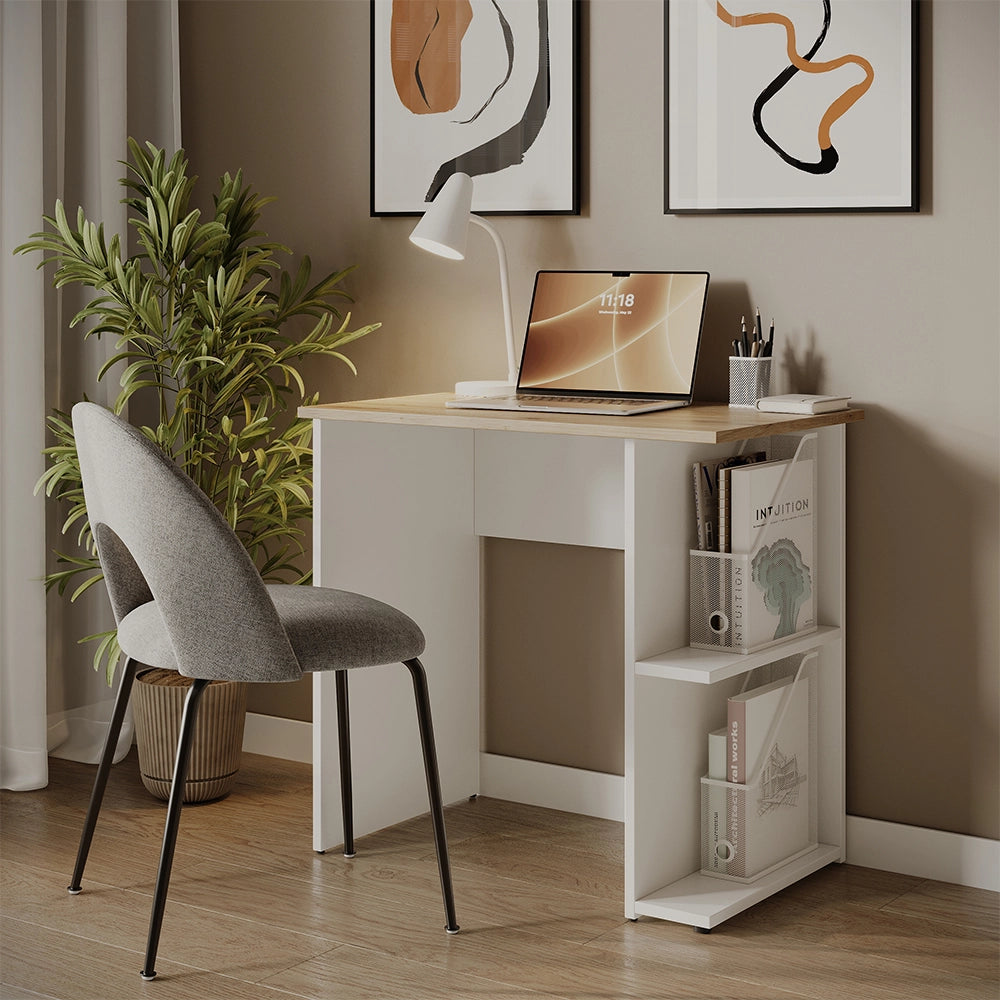 Vicco Scrivania con ripiani Bianco/Artisan 80 x 50 cm