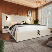 Letto matrimoniale contenitore 180x200 cm con lampada da lettura e USB Type-C, beige