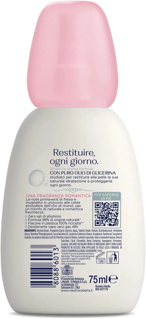 NEUTRO ROBERTS DEODORANTE SPRAY FRESCO ROSA MONOI E FRESIA CON PURO OLIO DI GLICERINA 75ML
