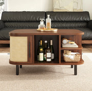Tavolino da caffè sagomato 80x60x47 cm in MDF; colore noce; con spazio contenitivo