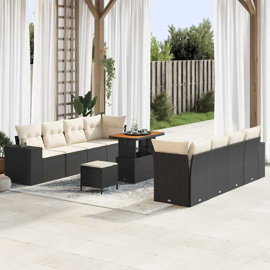 Set Divano da Giardino 11 pcs Nero e Crema polyrattan 3363930