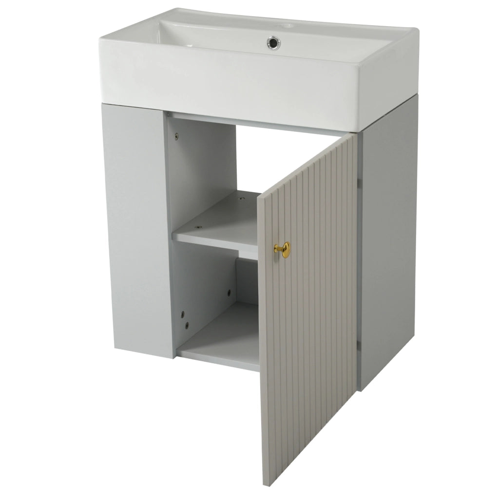 Mobile bagno con lavabo 55 cm, pannello a rilievo, grigio e bianco