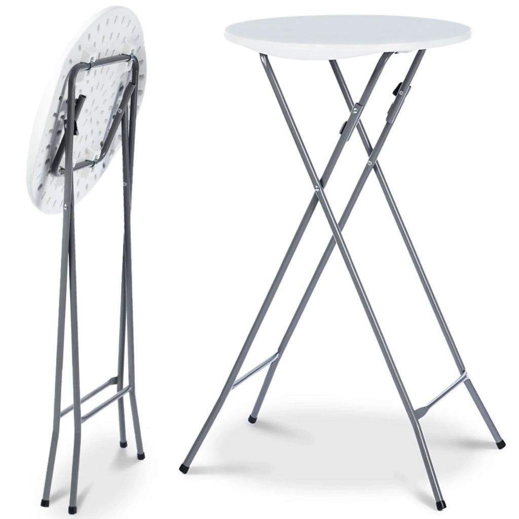 IDMarket - Set di 2 tavoli alti pieghevoli 105 CM e 2 coperture bianche