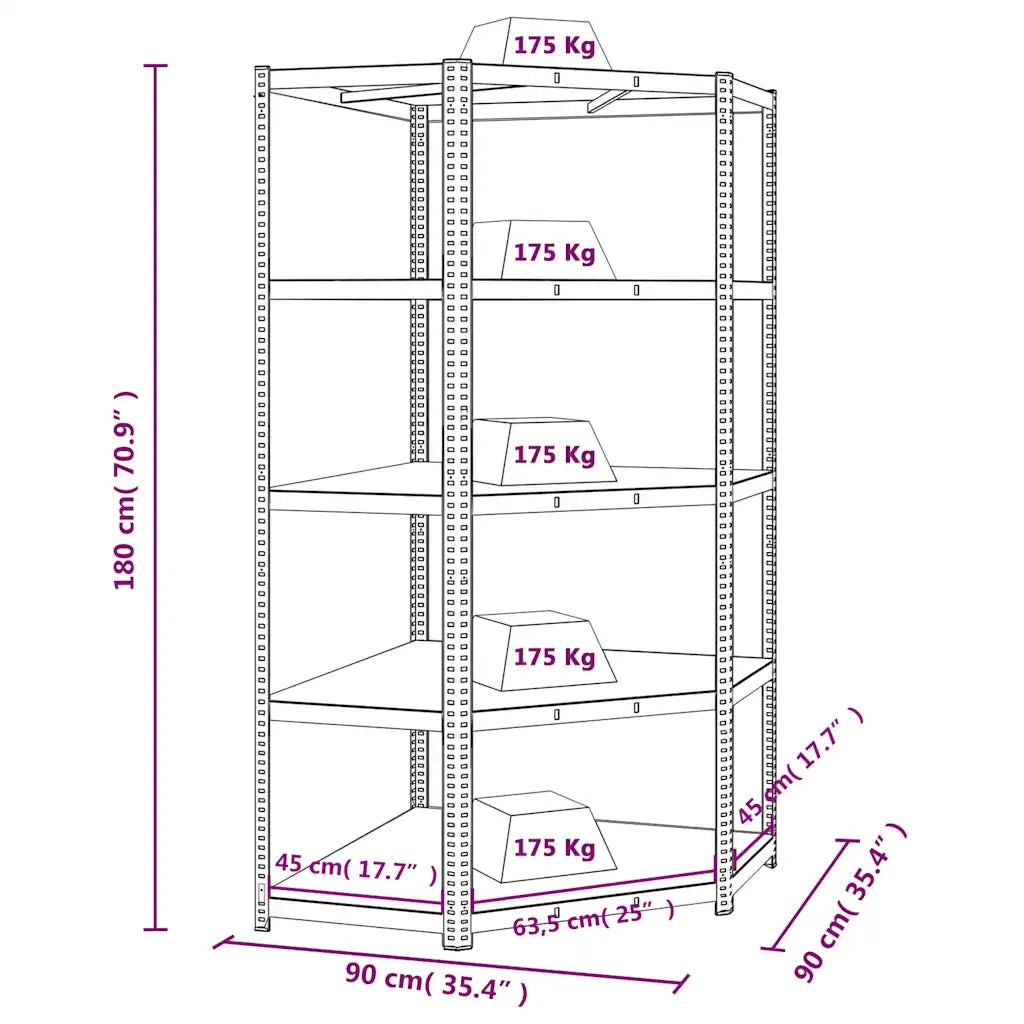 Scaffale Angolare Resistente 5 Ripiani Grigio Acciaio e Legno CFW2524600