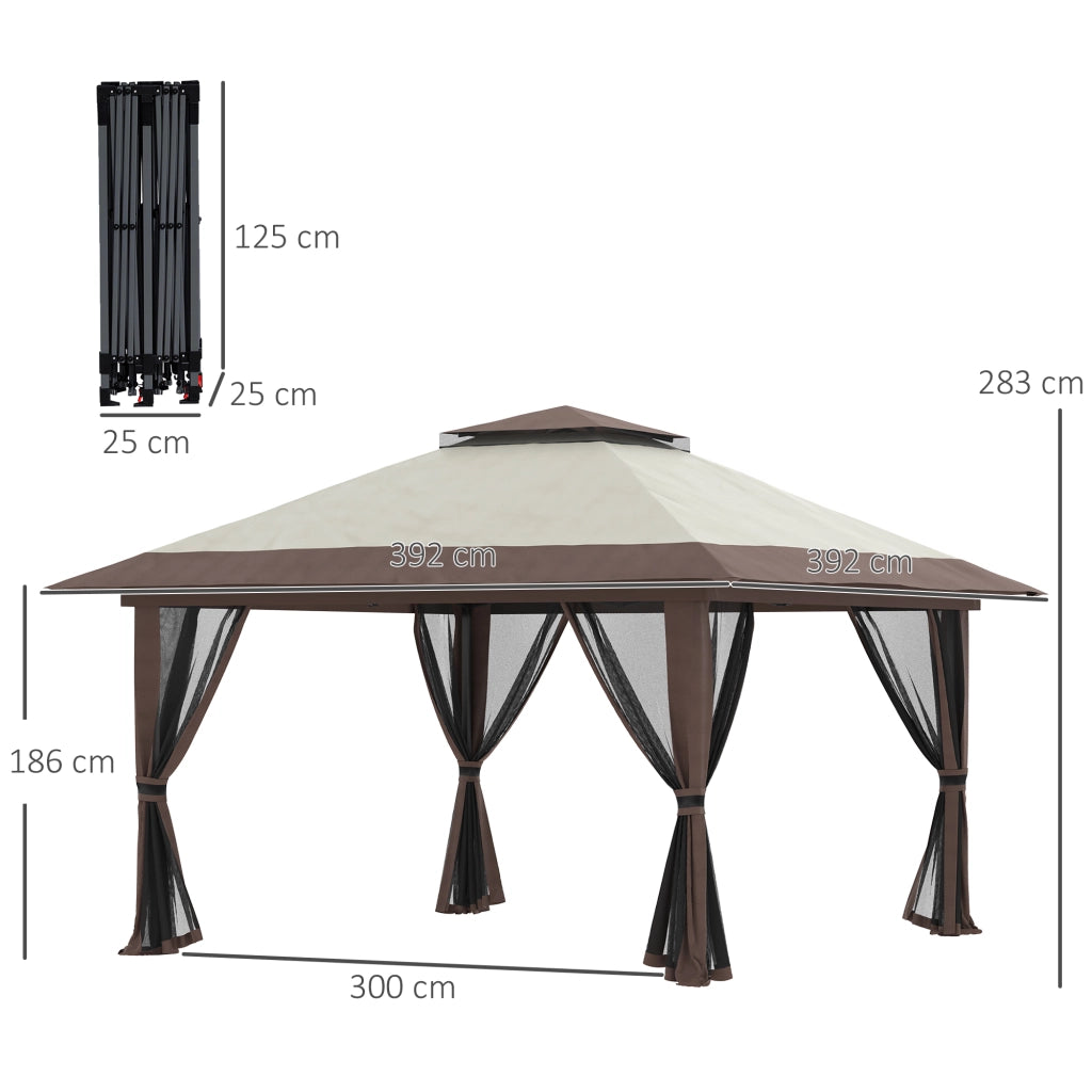 Pavillon da giardino pieghevole 4x4 m, altezza regolabile, con protezione UV50+, colore beige