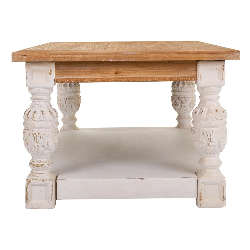 Tavolino in legno intagliato marrone 120x70x50h
