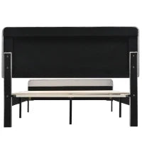 Letto Matrimoniale Moderno con Testiera Regolabile e Rete a Doghe, Imbottita in Lino, 209x165x101-107 cm, Grigio-Beige